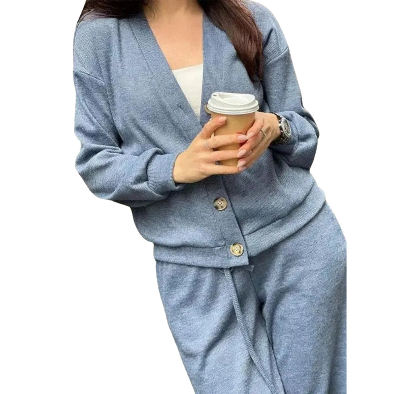 Bertha - Zweiteiliges Set aus langärmeliger Strickjacke und Hose mit Kordelzug
