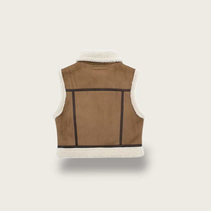 Clara - Bequeme Ärmellos Vlies Wildleder Jacke Mit Reißverschluß