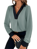 Tinika - Lässige V Ausschnitt Bluse mit langen Ärmeln und lockerer Passform