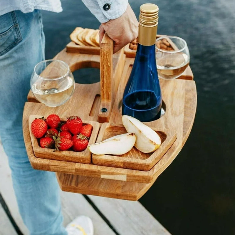 TrekTable - Tragbarer Weintisch mit Glasfächern und Snack Fächern