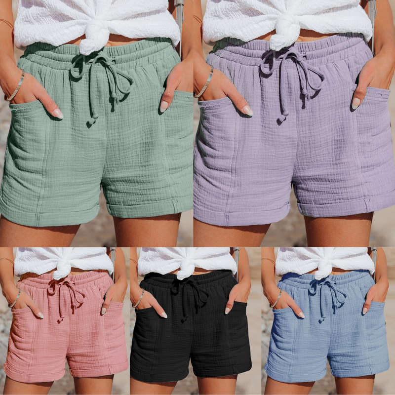 Emilia - Lässige Kurze Hosen mit hoher Taille und Kordelzug mit Taschen und lockerer Passform