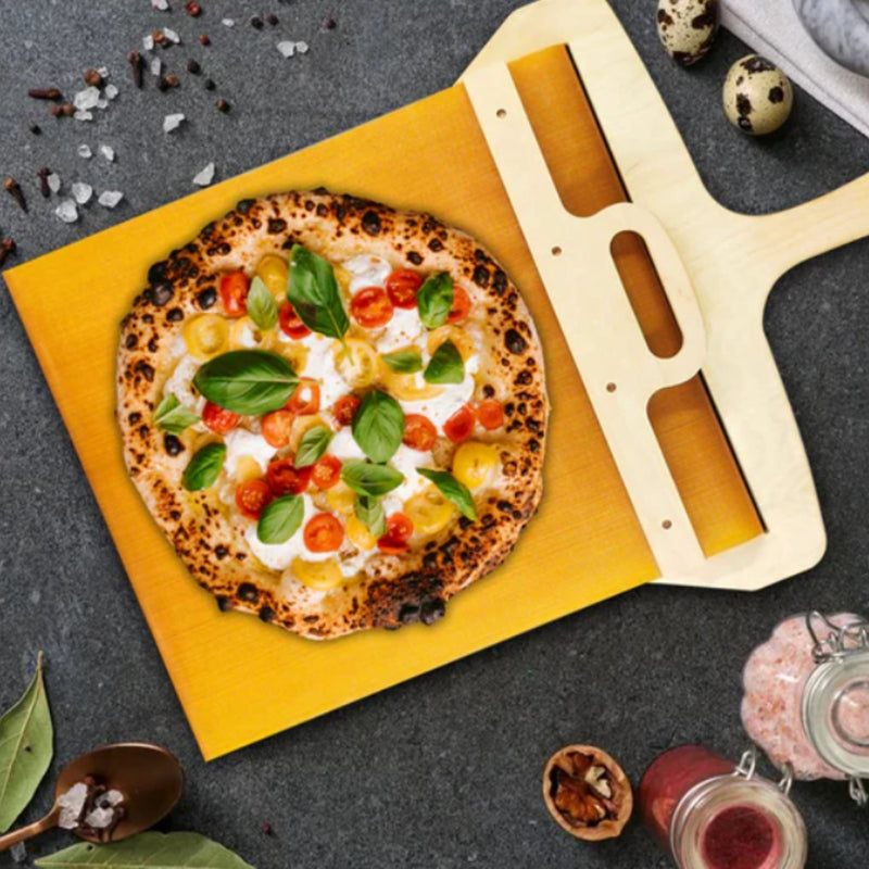 PeelMate – Schiebe Pizzaschaufel mit abnehmbarem Griff für sanftes Anheben und Servieren