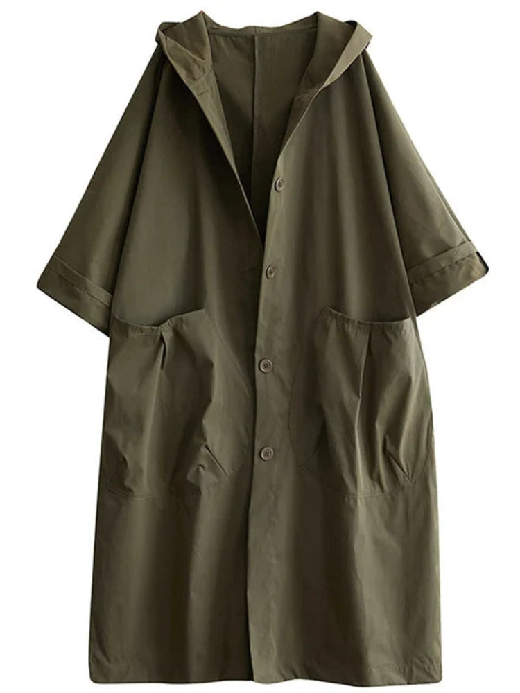 Bianca – Lässiger Kapuzen Trenchcoat mit langen Ärmeln und Knöpfen