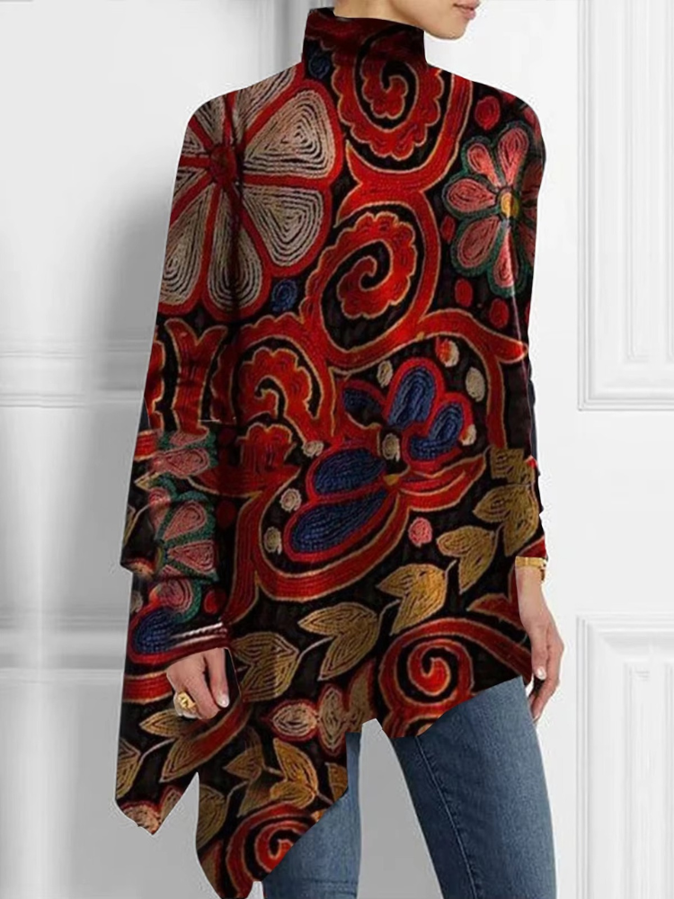 Emilia – Modische Lockere Passform Rollkragenbluse mit langen Ärmeln