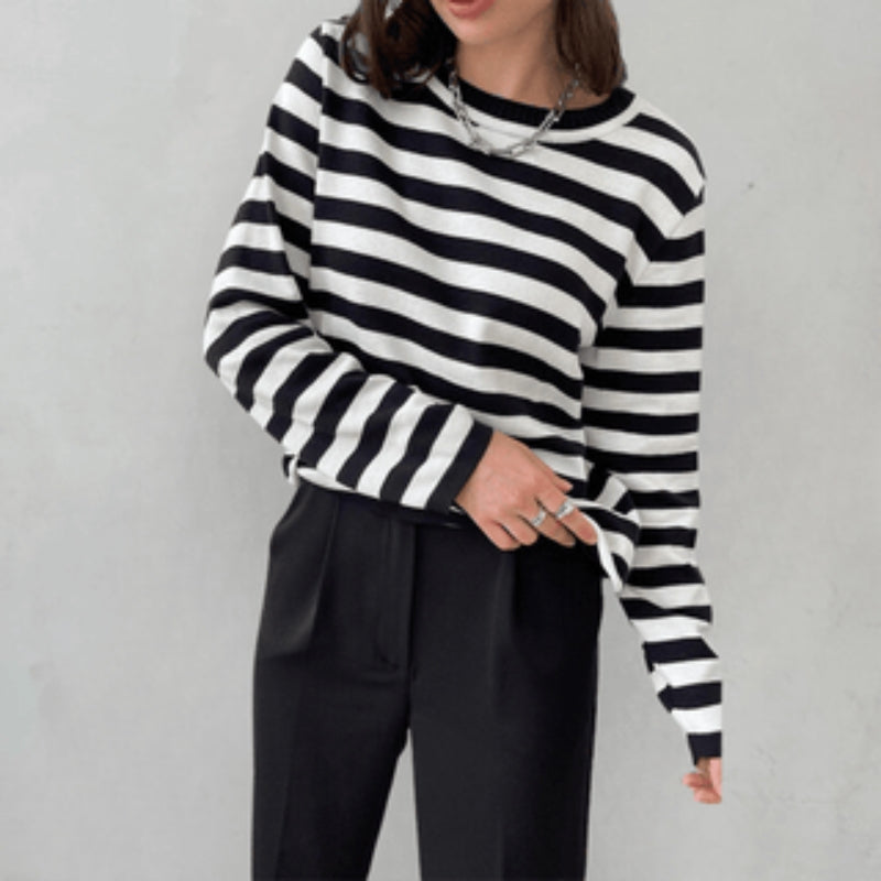 Cornelia – Eleganter Streifenpullover mit Rundhalsausschnitt und langen Ärmeln