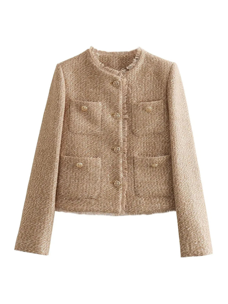 Nina - Rundhalsausschnitt Langärmelig Jacke Mit Knöpfen