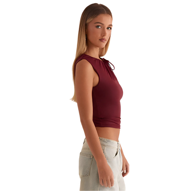 Nora – Lässige ärmellose Plissee Bluse mit Kordelzug