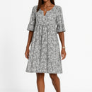 Angelika – Lässiges florales Midikleid mit V Ausschnitt und kurzen Ärmeln