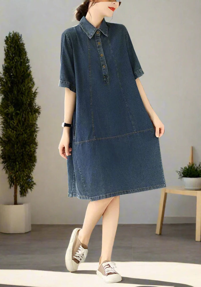 Selma – Stylisches knielanges Kleid mit Knopfleiste und Umlegekragen