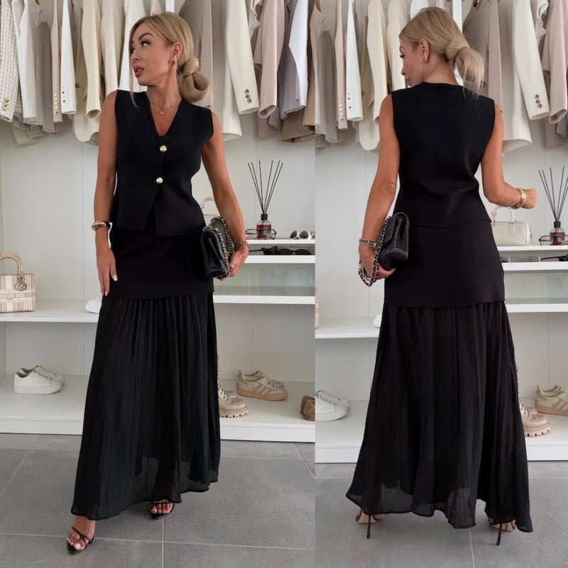 Clara - Elegantes zweiteiliges Set mit tailliertem Oberteil und fließendem Rock für einen modernen Look