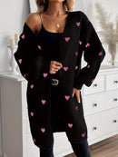 Amara - Lässig Bischofsärmel Herz Muster Lange Strickjacke