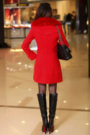 Freya - Langärmeliger Pelzkragen Gürtel Mantel Mit Schaltflächen