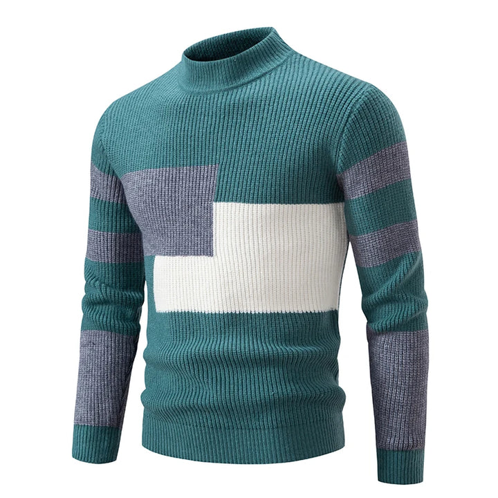 Leon - Langärmelig Rundhalsausschnitt Block Muster Strickpullover