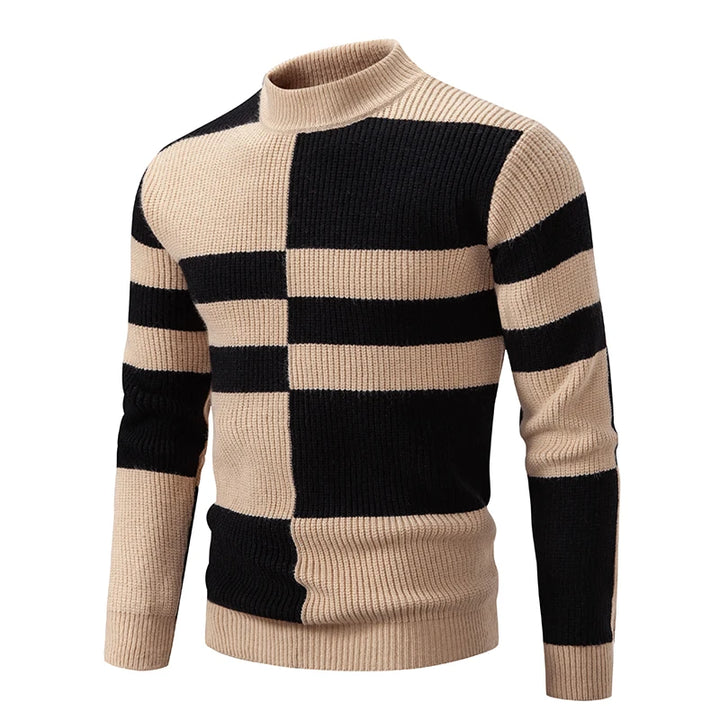 Leon - Langärmelig Rundhalsausschnitt Block Muster Strickpullover