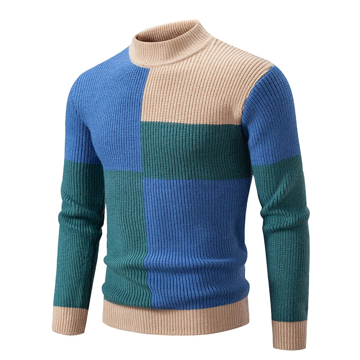 Leon - Langärmelig Rundhalsausschnitt Block Muster Strickpullover