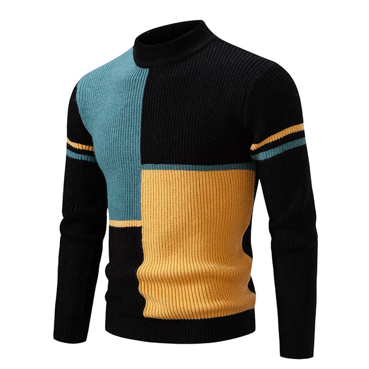 Leon - Langärmelig Rundhalsausschnitt Block Muster Strickpullover