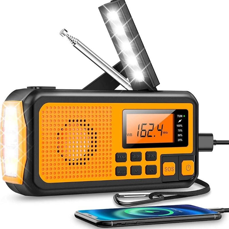 SafeSignal - Tragbares Notfallradio mit LED Taschenlampe Powerbank und Solaraufladung
