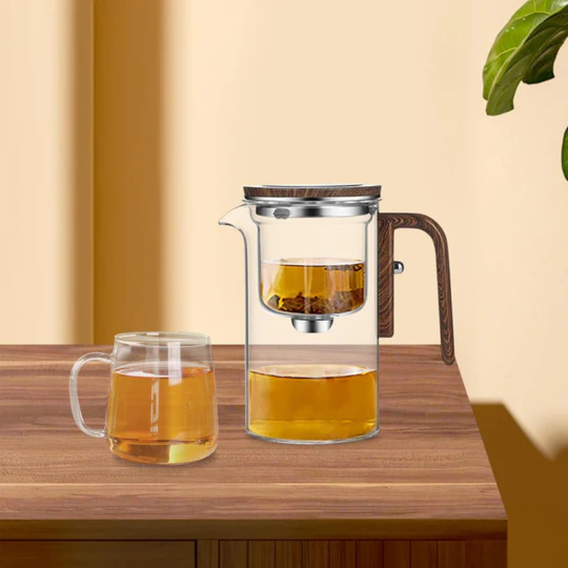 SipFlow – Hitzebeständige Glasteekanne mit Holzgriff