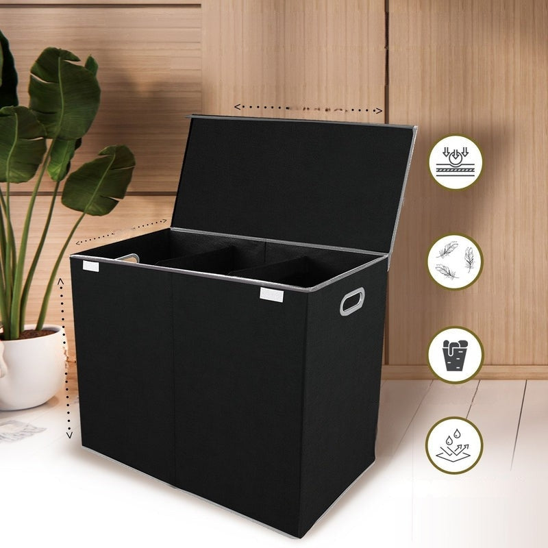 CleanVibe – Faltbarer Wäschekorb mit 3 Fächern und Deckel Veranstalterin