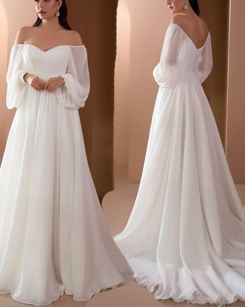 Smilla – Stylisches Schulterfrei Kleid mit langen Ärmeln und lockerer Passform