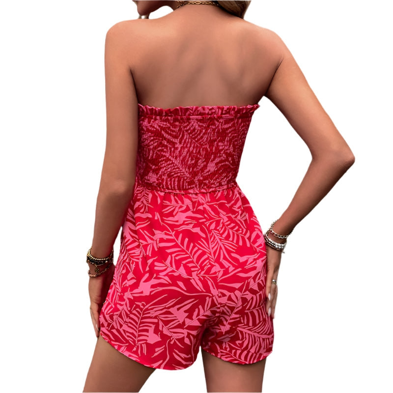 Loreen - Elastischer Bandeau Jumpsuit mit Blumenmuster und Taschen