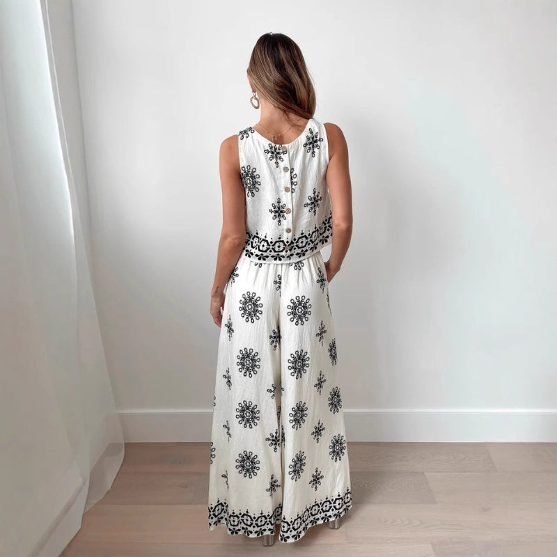 Melina – Zweiteiliges Set mit ärmellosem Oberteil und hoch taillierter Hose mit weitem Bein