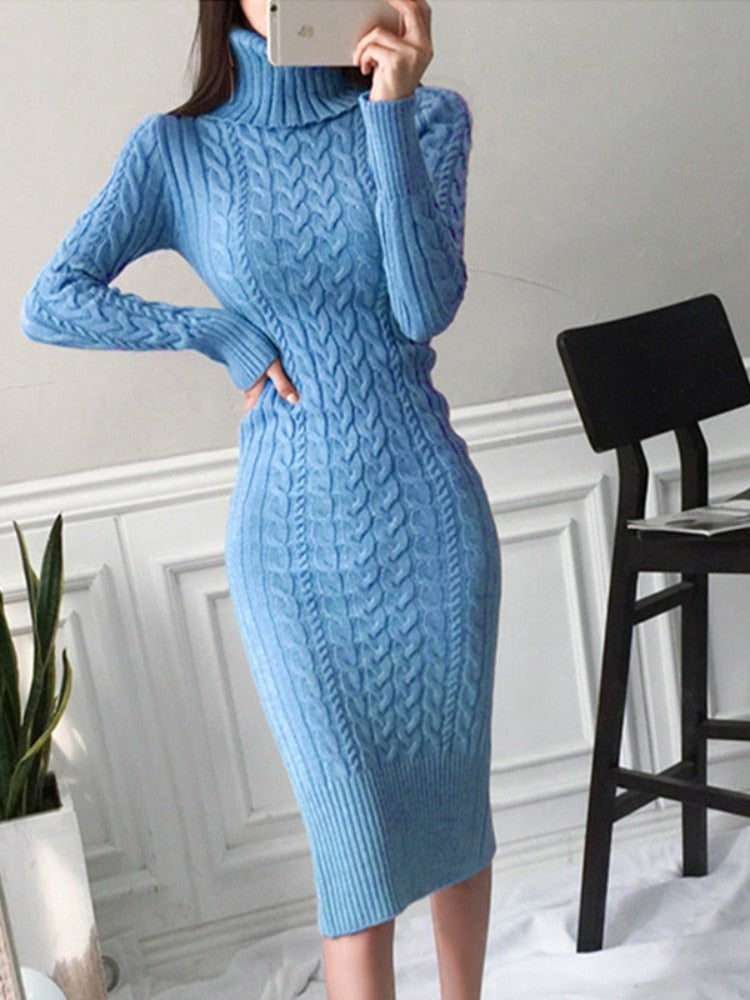 Luisa - Elegantes Schlanke Passform Rollkragenkleid mit langen Ärmeln