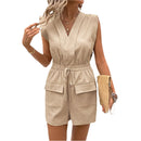 Angelika - Lässiger V Ausschnitt Jumpsuit mit elastischem Bund und Taschen