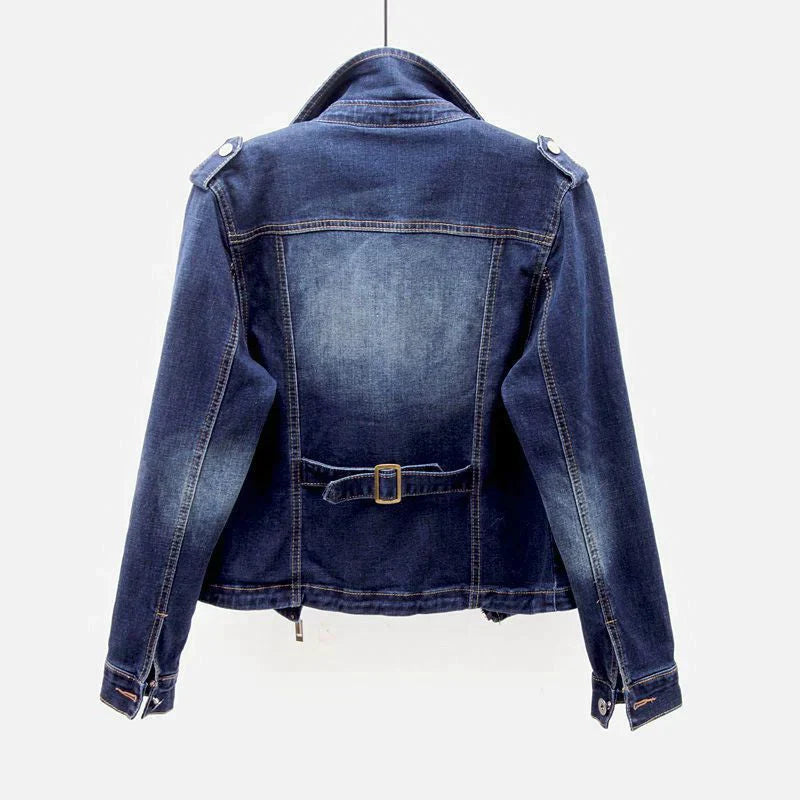 Isabel - Langärmelige Jeansjacke mit Reißverschluss und Taschen