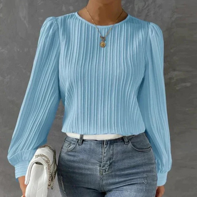 Tabea – Elegante Plisseebluse mit langen Ärmeln und Rundhalsausschnitt