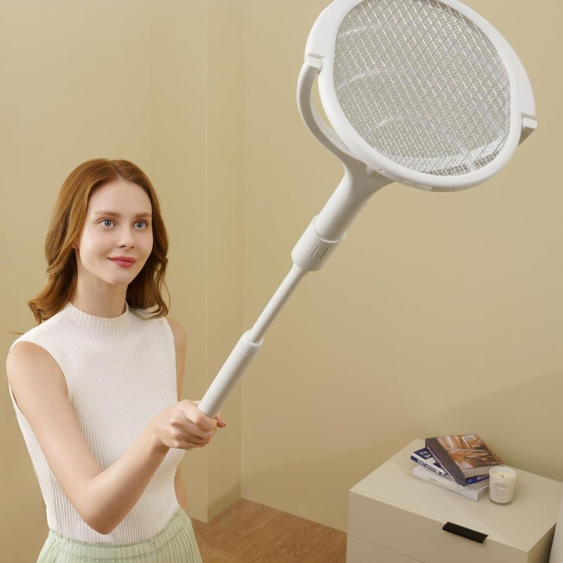 BuzzEase - Wiederaufladbare elektrische Fliegenklatsche mit rotierendem Kopf und Sicherheitsnetz