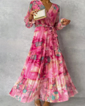 Emilia – Stilvolles Wickelkleid mit Blumenmuster V Ausschnitt und langen Ärmeln