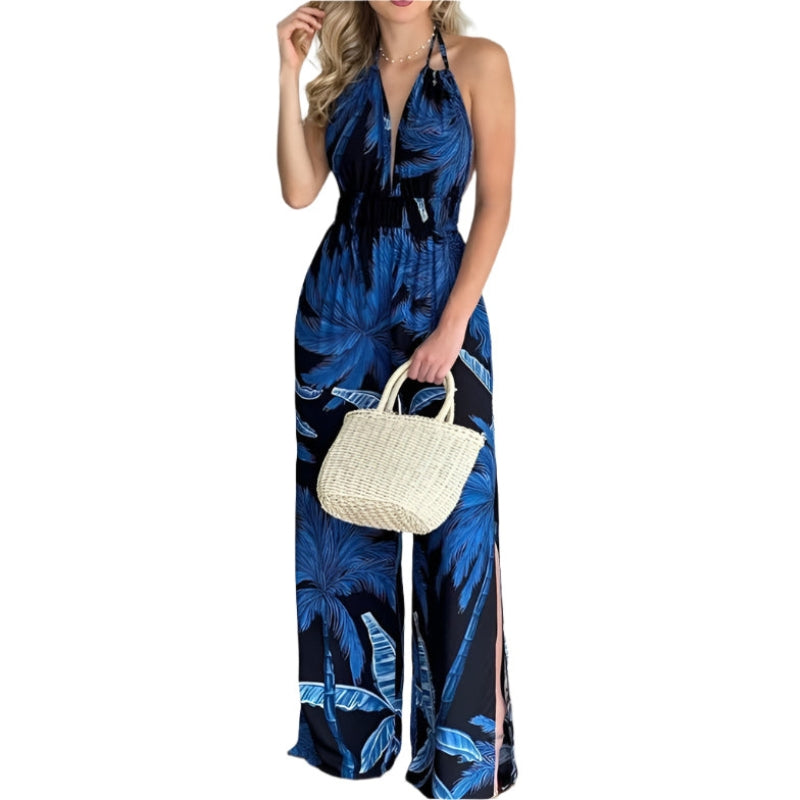 Chiara – Ärmelloser Jumpsuit mit Blumendruck und Seitenschlitz
