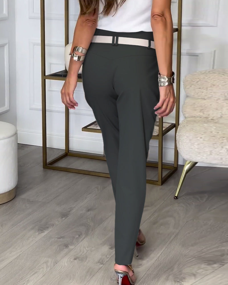 Elena – Elegante drapierte Hose mit verstellbarem Schnallengürtel