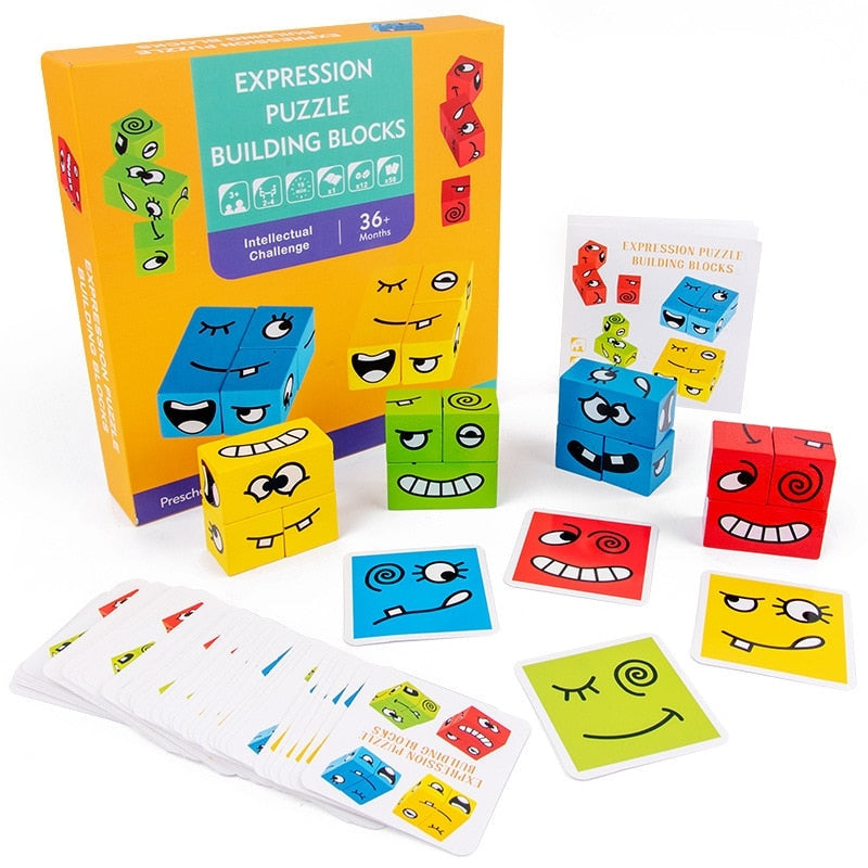 FaceForm – Ausdrucksblock-Puzzlespiel mit Emotionskarten und Zuordnungsherausforderung