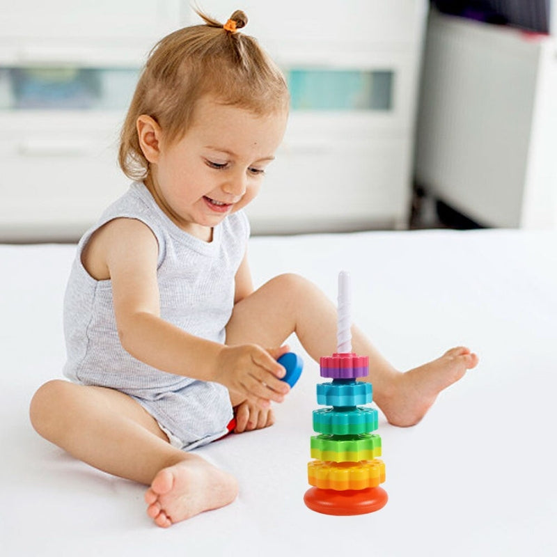 SpinStack – Rotierendes Scheibenstapelturm Spielzeug mit stabiler breiter Basis