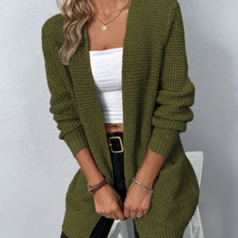 Silke – Vorne offener Langarm Strickjacke mit Taschen und lockerer Passform
