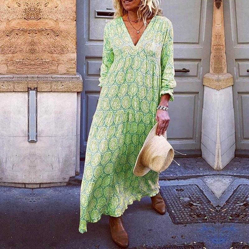 Sophie – Lässiges Langarmkleid mit V Ausschnitt und Blumendruck