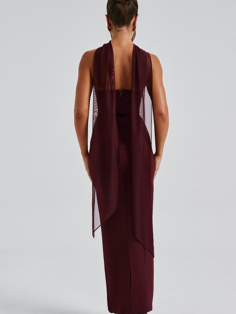 Selene - Trägerloses langes Kleid mit geraffter Taille und fließendem Rock