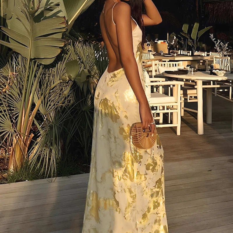 Bianca – Stilvolles rückenfreies Spaghettiträgerkleid mit Blumenmuster