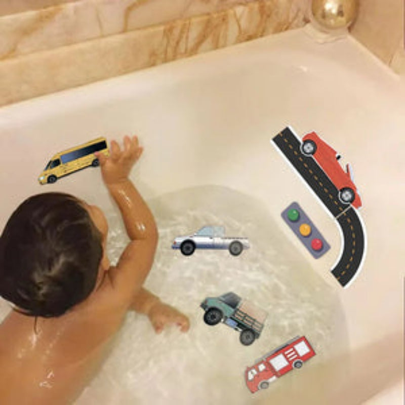 AquaDrive – Verkehrsbadespielzeugset mit schwimmenden Schienen und Mini Auto Straßenspiel