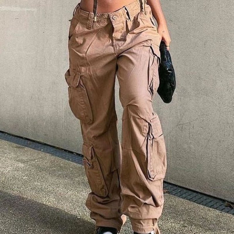 Pauline – Locker geschnittene Cargohose mit hoher Taille Knopf und mehreren Taschen