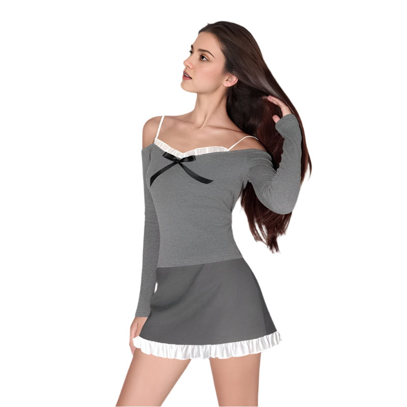 Emma – Stilvolles schulterfreies Langarmtop mit Schleifendesign