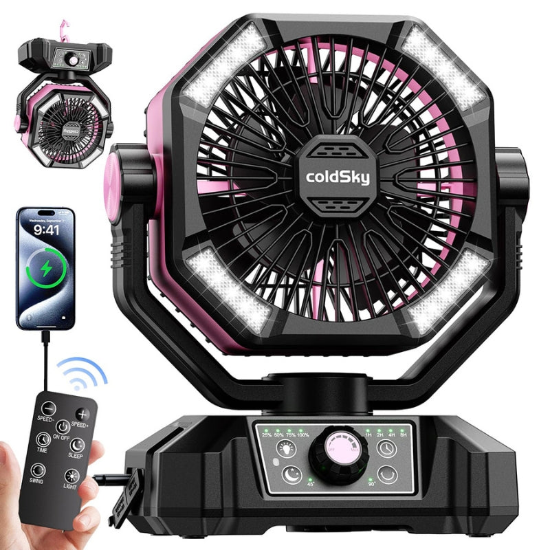 BreezeGlow – Tragbarer Ventilator mit integrierter Beleuchtung und Fernbedienung