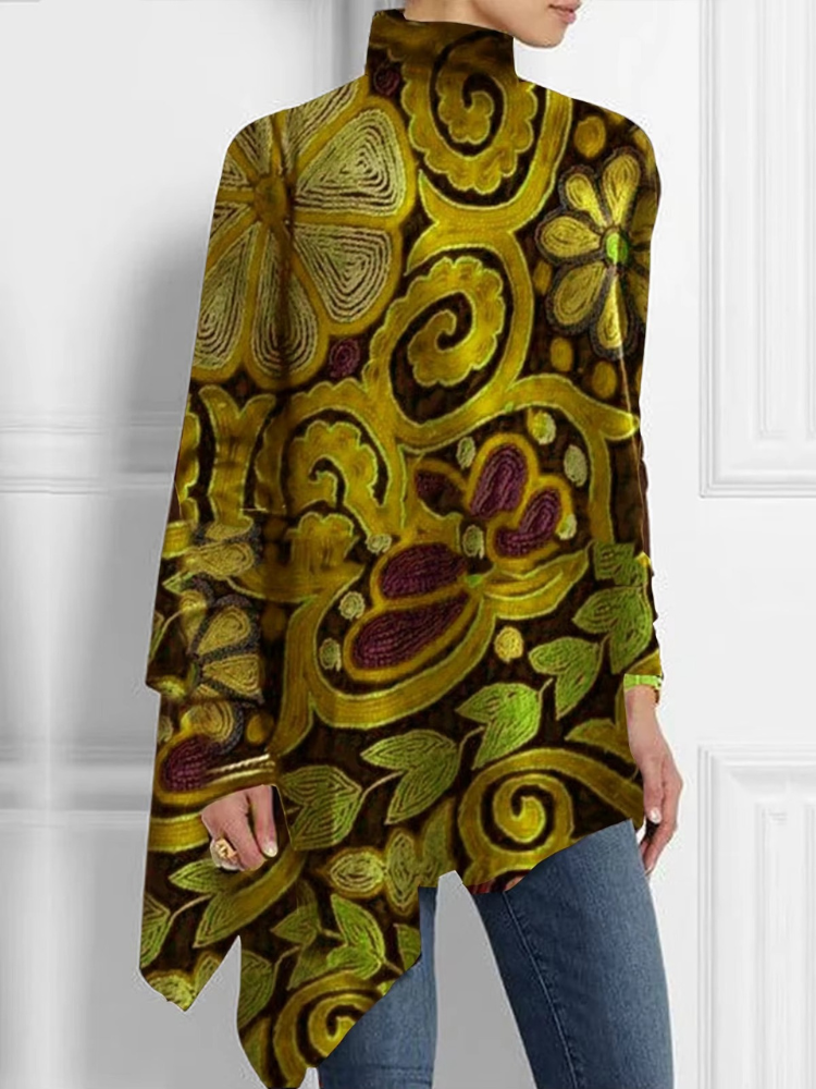 Emilia – Modische Lockere Passform Rollkragenbluse mit langen Ärmeln
