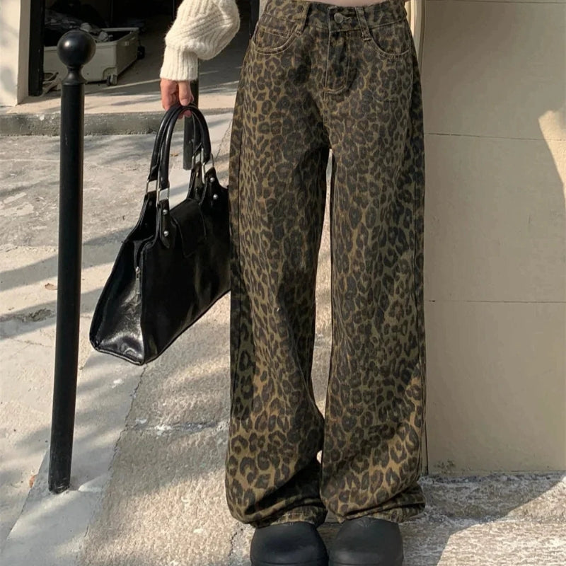 Elke – Modische Hose mit weitem Bein und Taschen Und Leopardenmuster