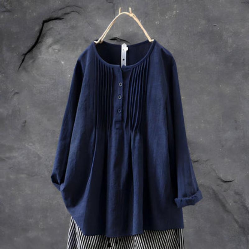Romy – Locker sitzende Bluse mit langen Ärmeln und Knopfleiste vorne