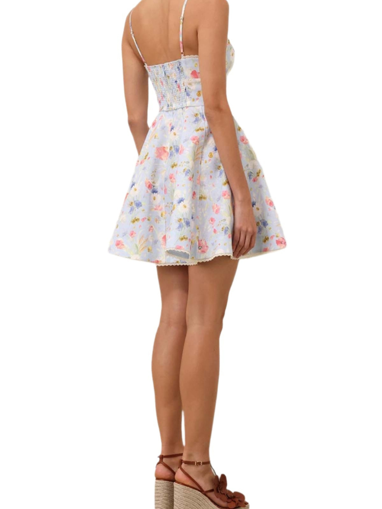 Hannah – Ärmelloser Blumendruck Minikleid mit Spaghettiträgern