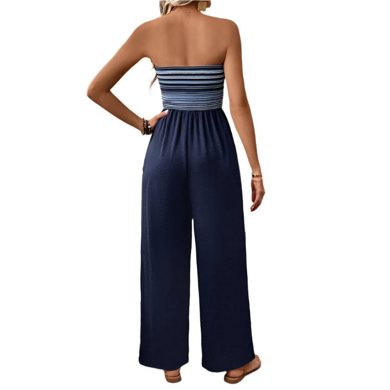 Monika - Stylischer gestreifter Jumpsuit mit hoher Taille und weitem Bein