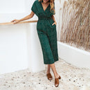 Zelinde - Lässiger V Ausschnitt Tupfenmuster Jumpsuit mit kurzen Ärmeln